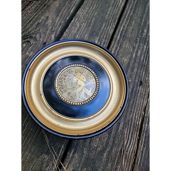 EARLY‎ 1900s Tin Container CHERUB ANGELS Playing VIOLIN & HARP Black Gold Nice - Picture 3 of 16